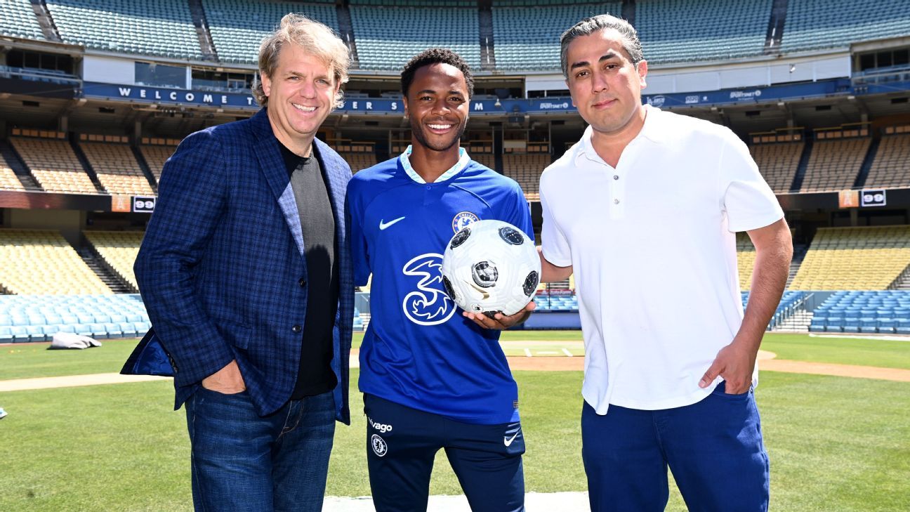 Raheem Sterling unveiled as a Chelsea player in Los Angeles