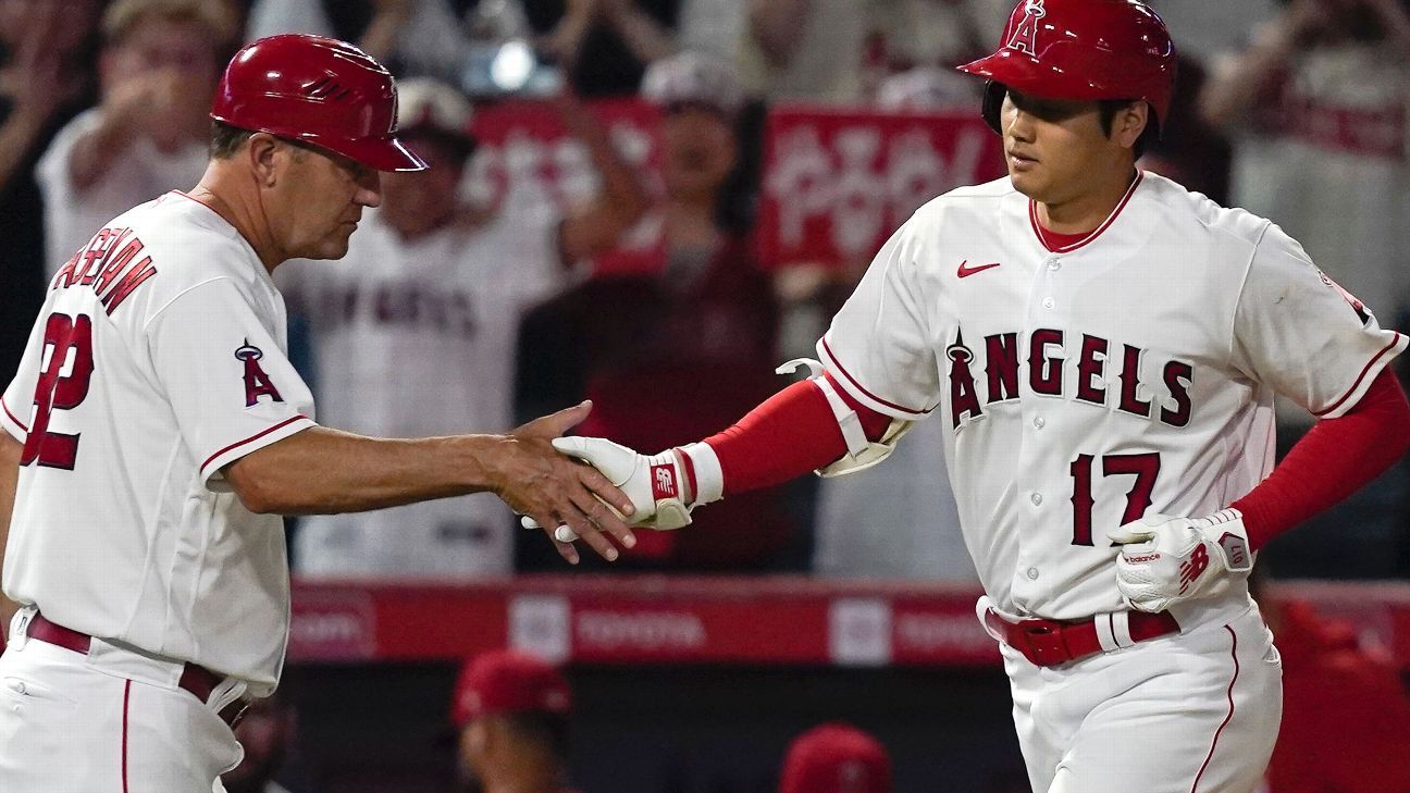 Los Angeles Angels' Mike Moustakas celebrates after hitting a three-run  home run during the seventh inning of a baseball game against the Houston  Astros, Saturday, July 15, 2023, in Anaheim, Calif. (AP