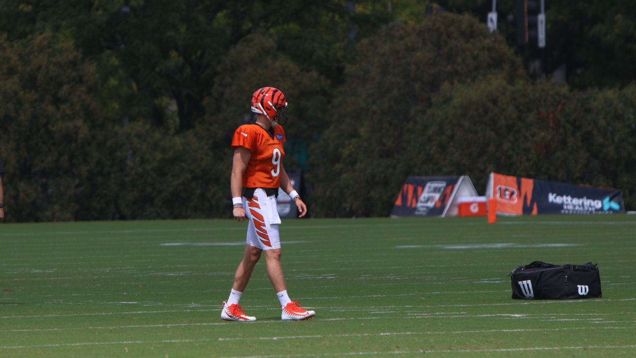 Bengals quarterback Joe Burrow back at practice for the first time since  July 27