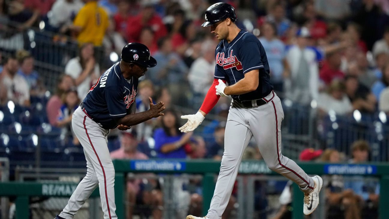 Olson hits 50th homer for Braves, but Phillies win nightcap to