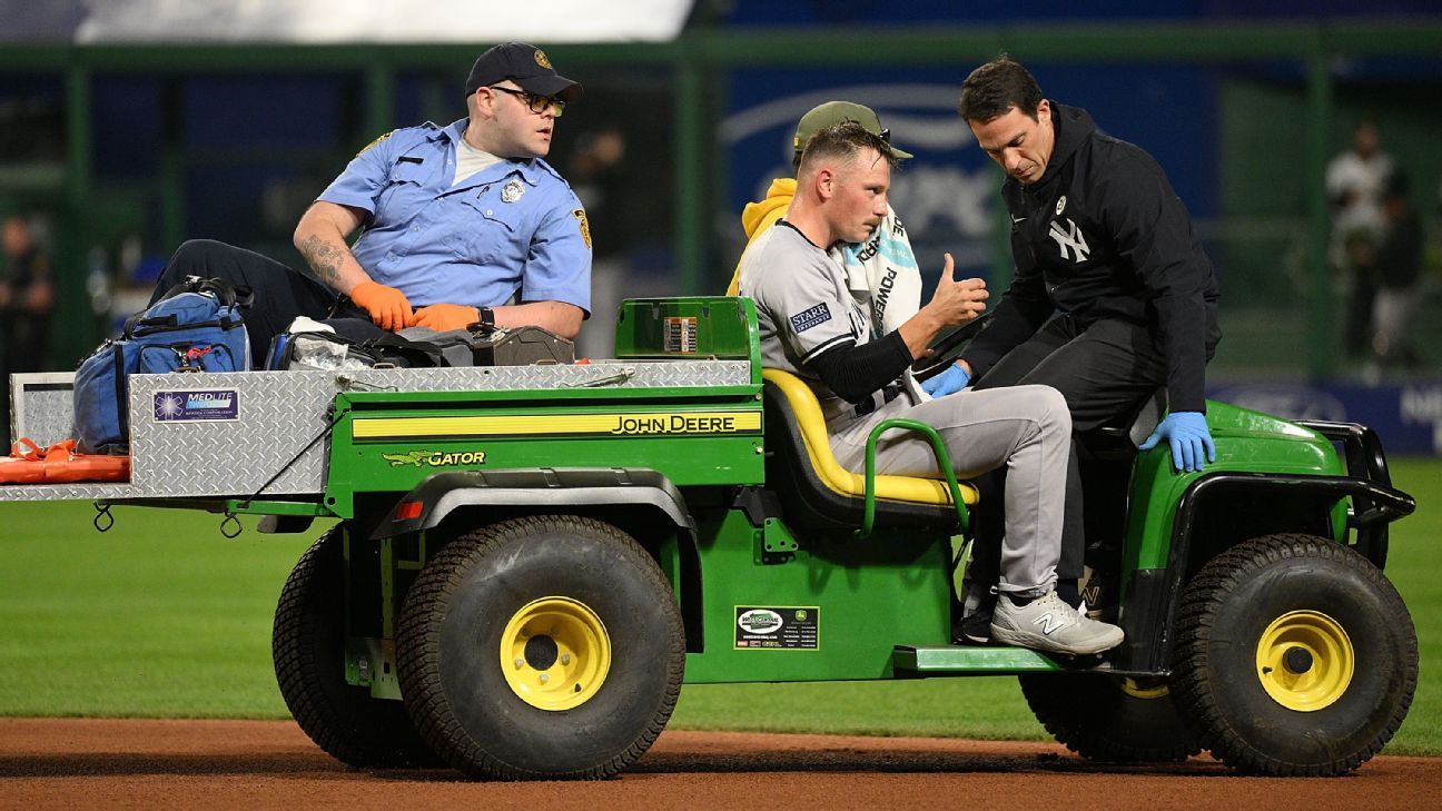 Yankees reliever Anthony Misiewicz struck in the face by a line drive  against Pirates