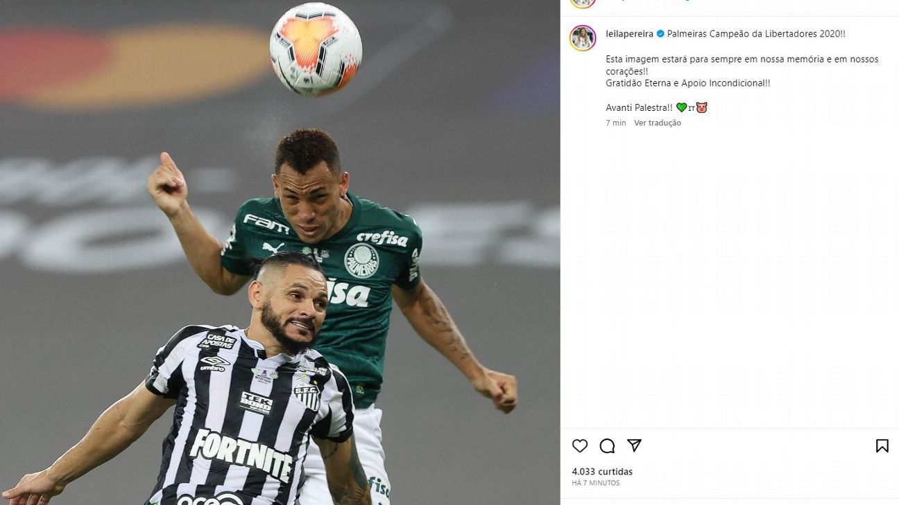 Após polêmica, Leila posta foto de gol do título de Breno Lopes pelo Palmeiras e dá 