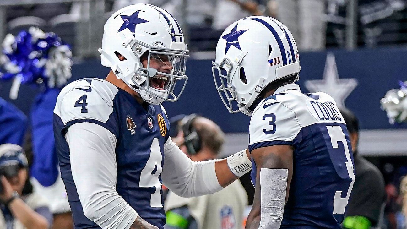 Dak Prescott melemparkan empat TD saat para Cowboy menghancurkan para pemimpin