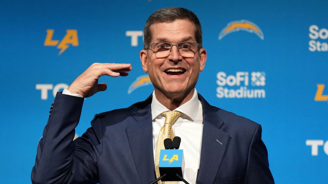 New coach Jim Harbaugh wants the Chargers to be 'humble and hungry'