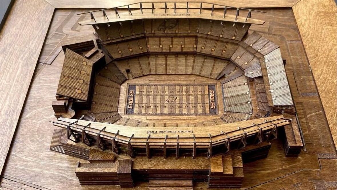 Jason Kelce receives wooden field replica of Eagles stadium from wife