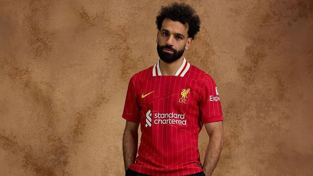 Salah models Liverpool's 202425 home kit, but will he get to play in