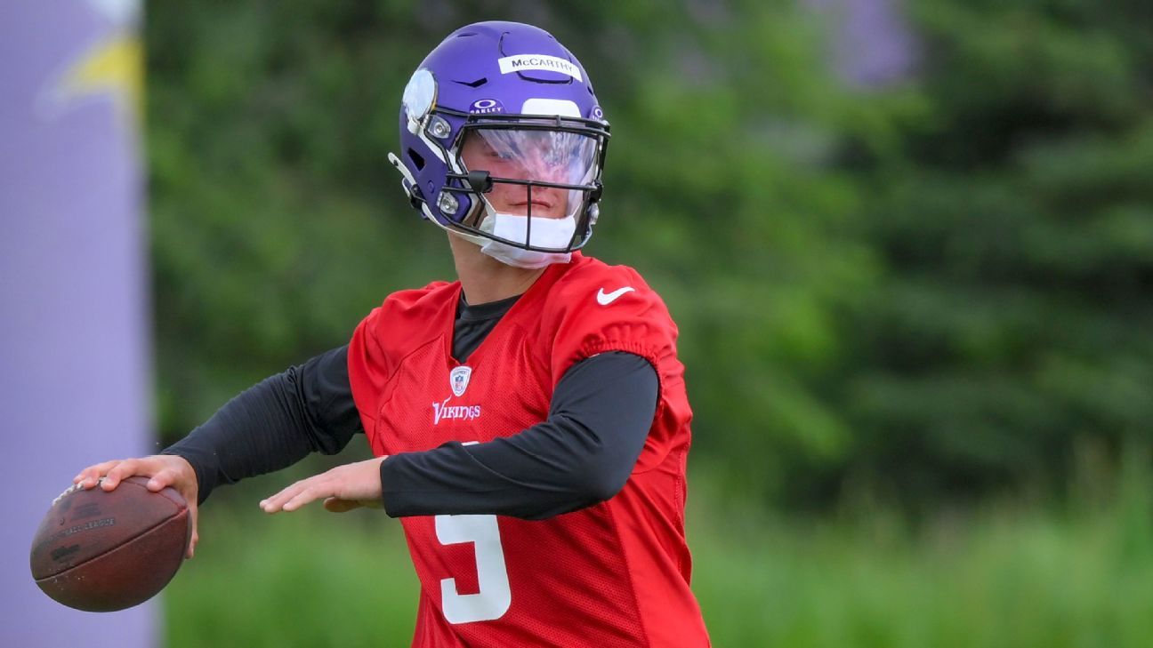 Vikings JJ McCarthy durante o treino – “Não parecia o primeiro dia”