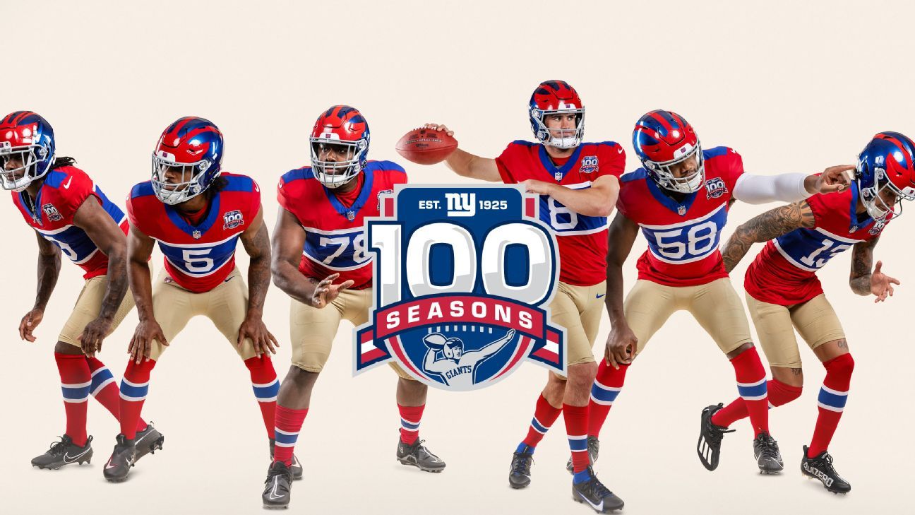 Os New York Giants revelam seus uniformes para comemorar sua 100ª temporada