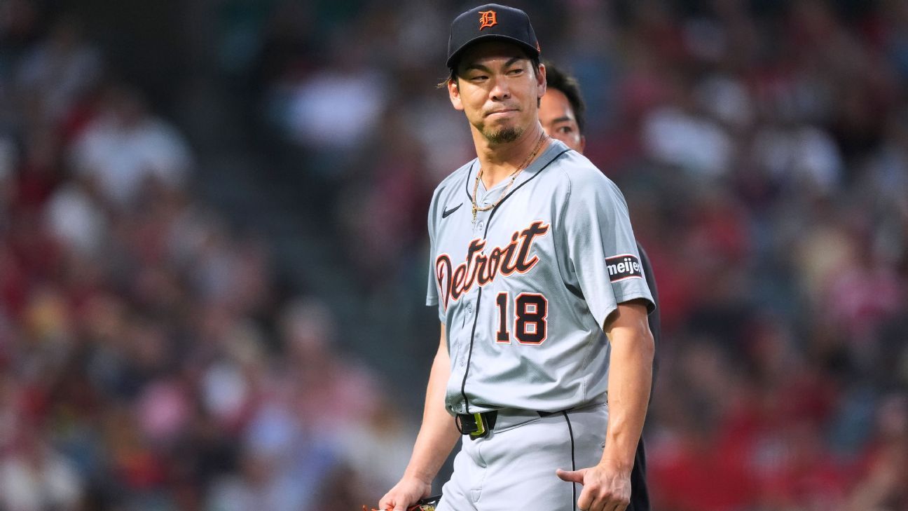 Tigers' Maeda exits after taking liner off hip