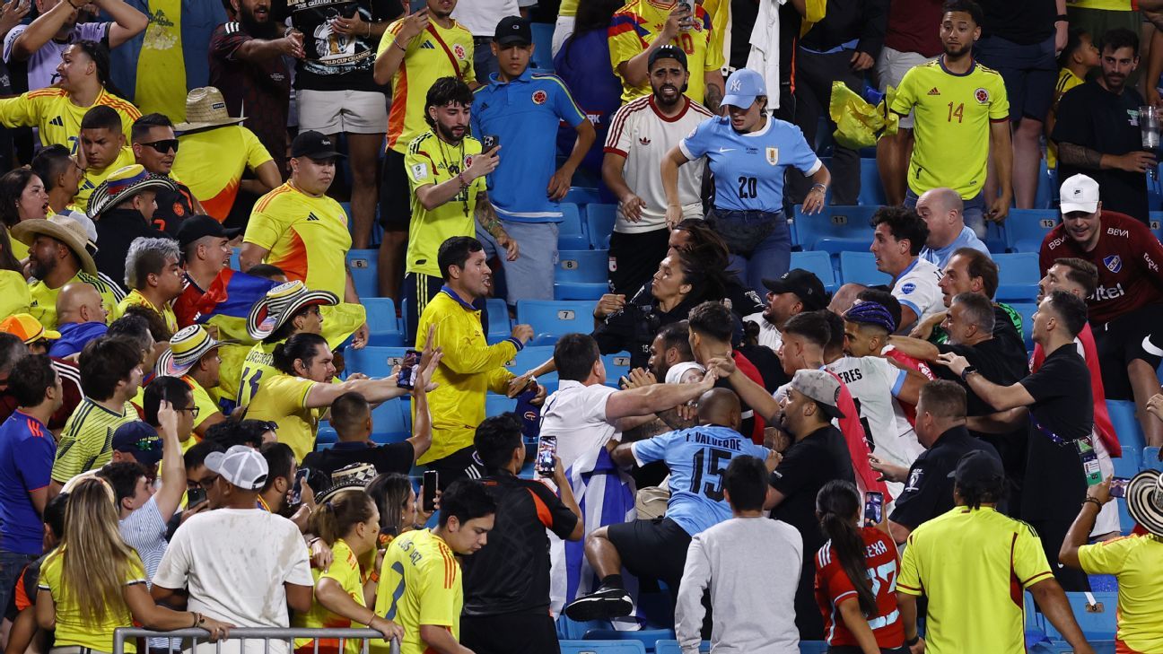 Uruguay vs Colombia ends with a brawl between Suarez and Borja in the stands