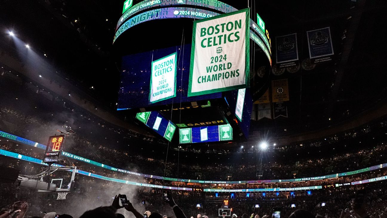 Celtics raise banner 18 as franchise greats look on