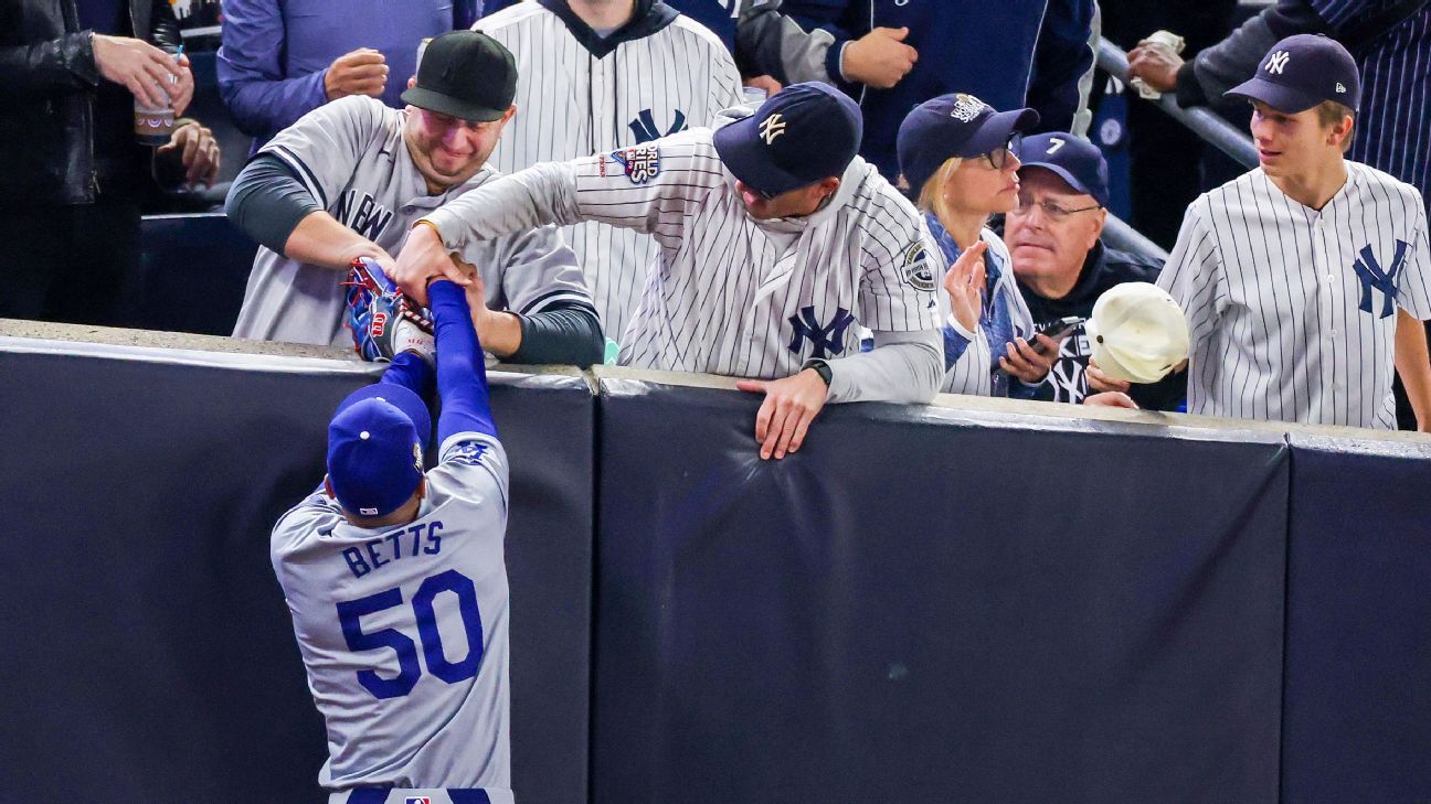 Yankee Stadium fans ejected for prying ball from Mookie Betts’ glove