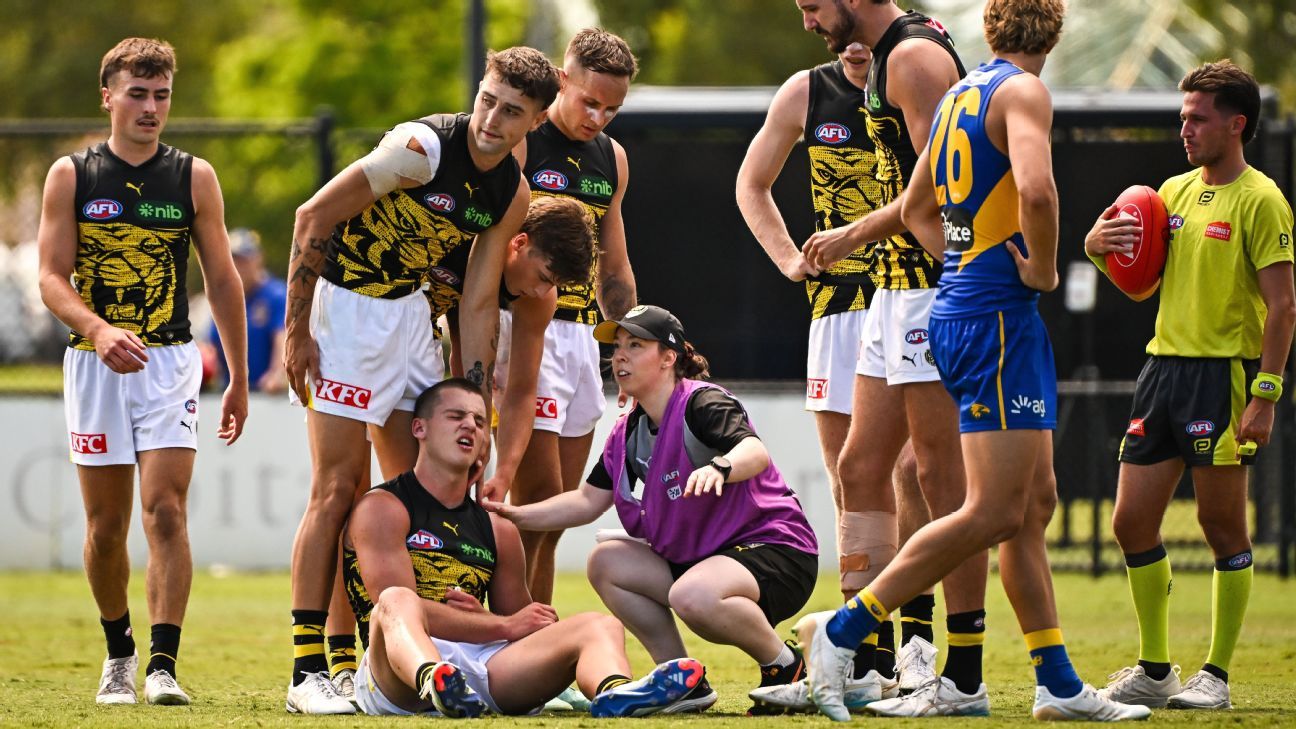 Tigers' No.1 pick Sam Lalor concussed in preseason match against West Coast