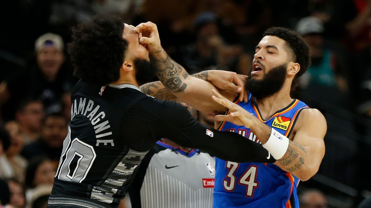 Three ejected after scuffle as Thunder beat Spurs