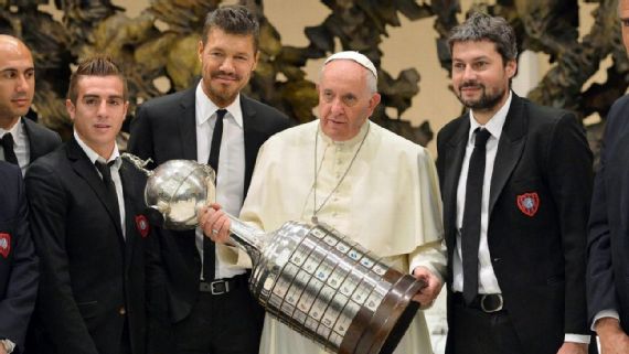 Pope Francis and San Lorenzo Copa Libertadores Trophy