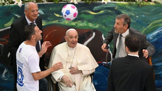 Pope Francis with a soccer ball