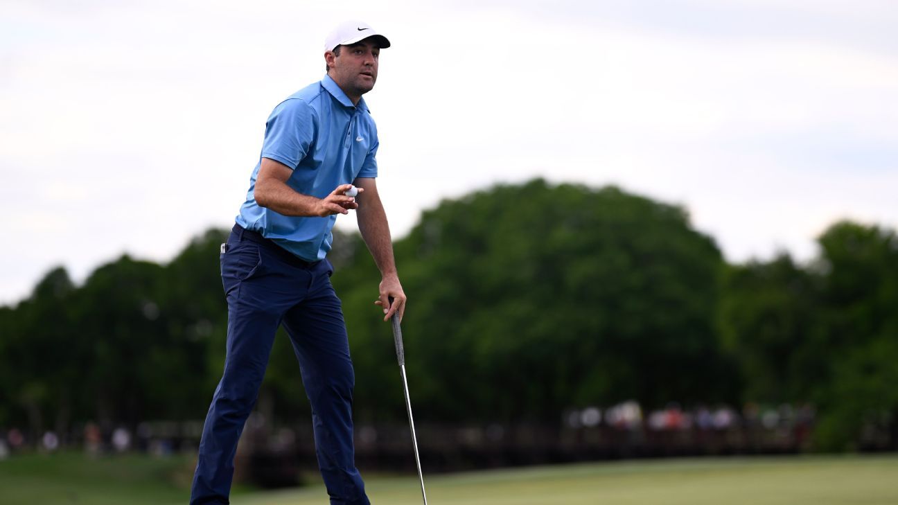 Scheffler sets 36-hole record at suspended Nelson