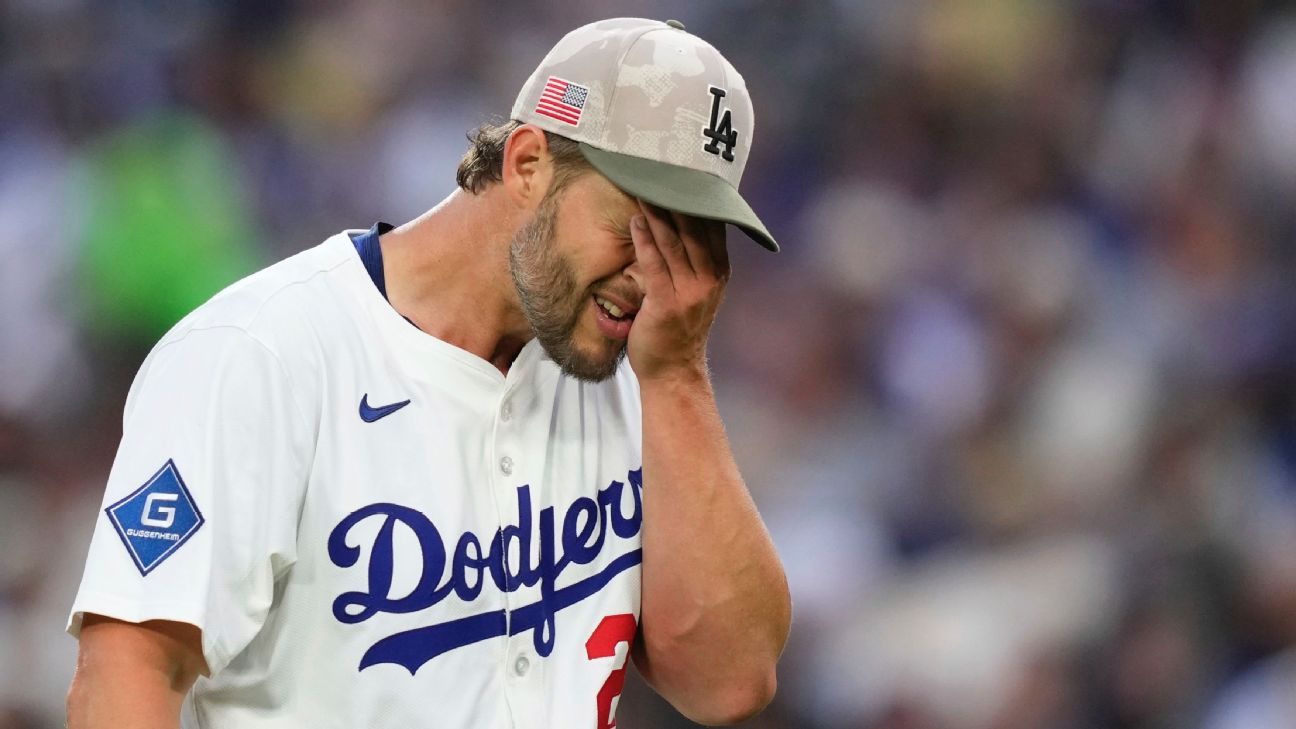 Kershaw rusty in debut, exits after 4 vs. Angels