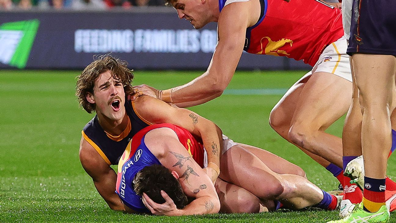 Peatling suspended over sling tackle on star Lion