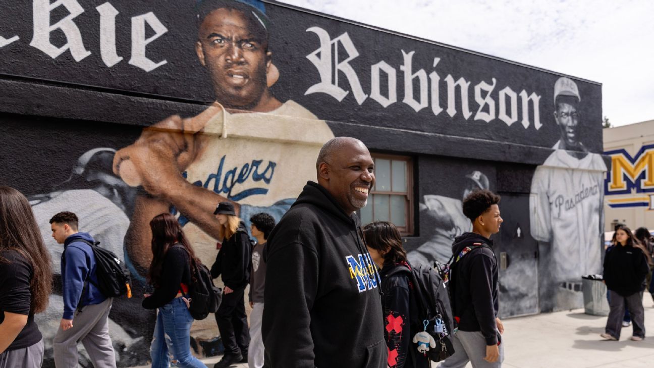 At Jackie Robinson's high school, a fire-ravaged city rebuilds