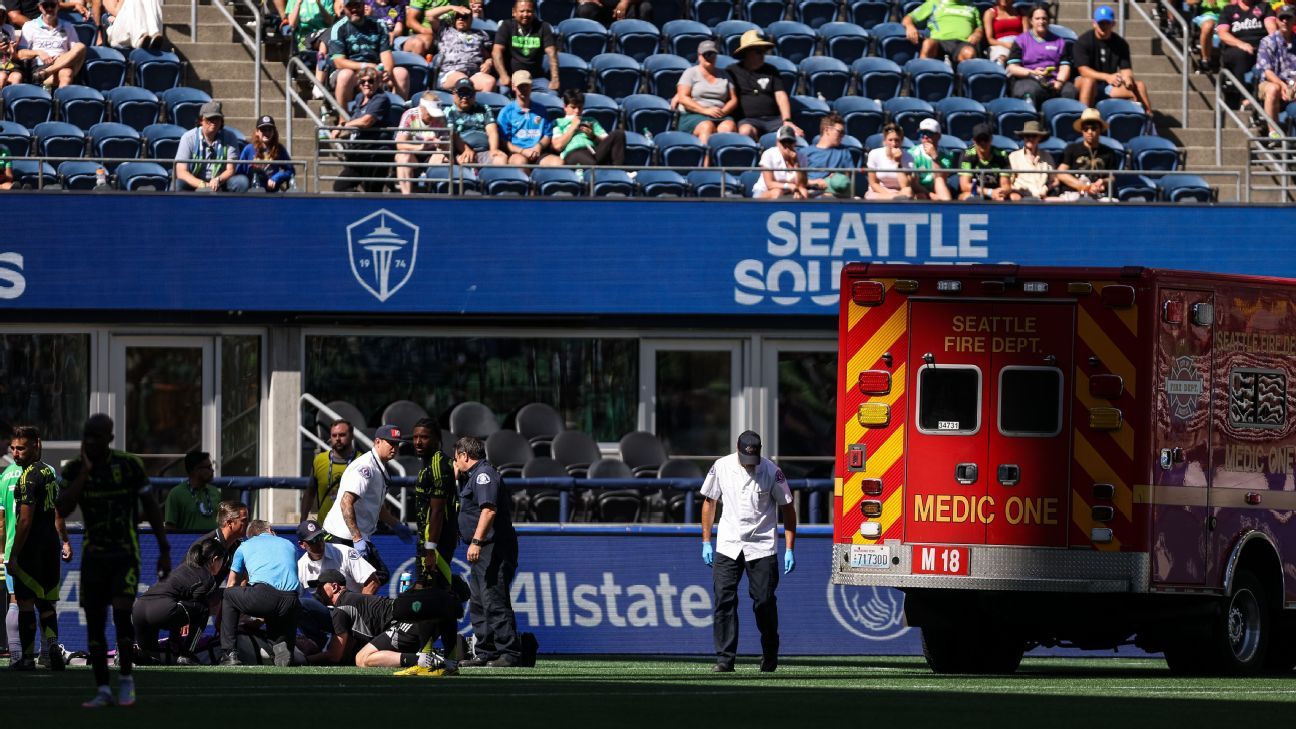 Sounders GK Frei taken from field in ambulance