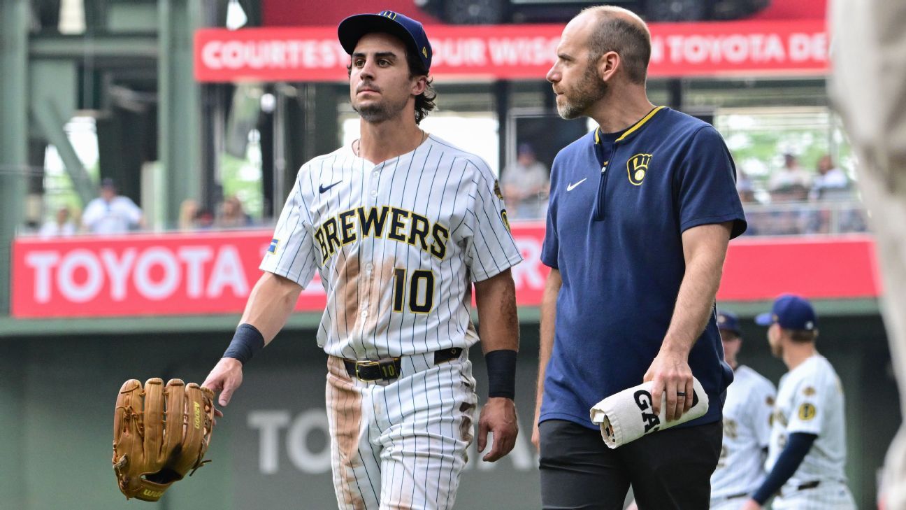 Brewers' Frelick leaves with hamstring soreness