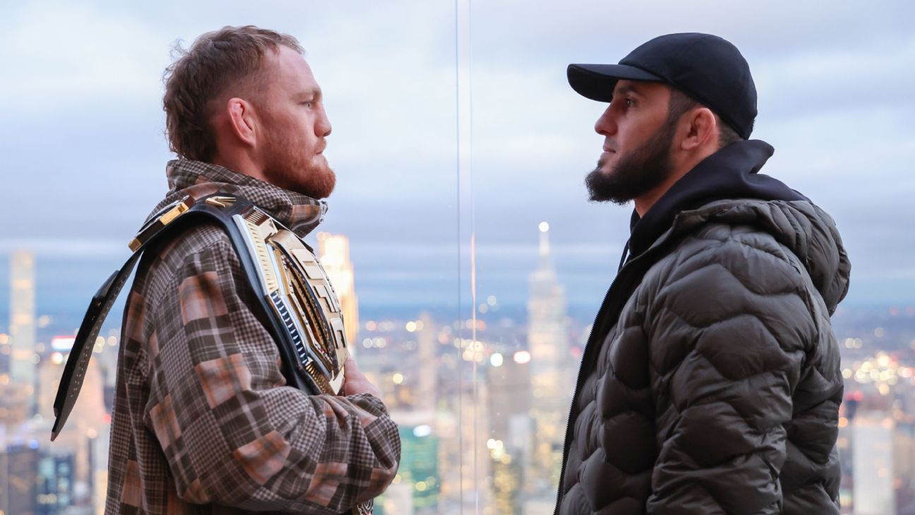 Jack Della Maddalena, izquierda, hará su primera defensa del campeonato de peso wélter contra el ex campeón de peso ligero Islam Makhachev.