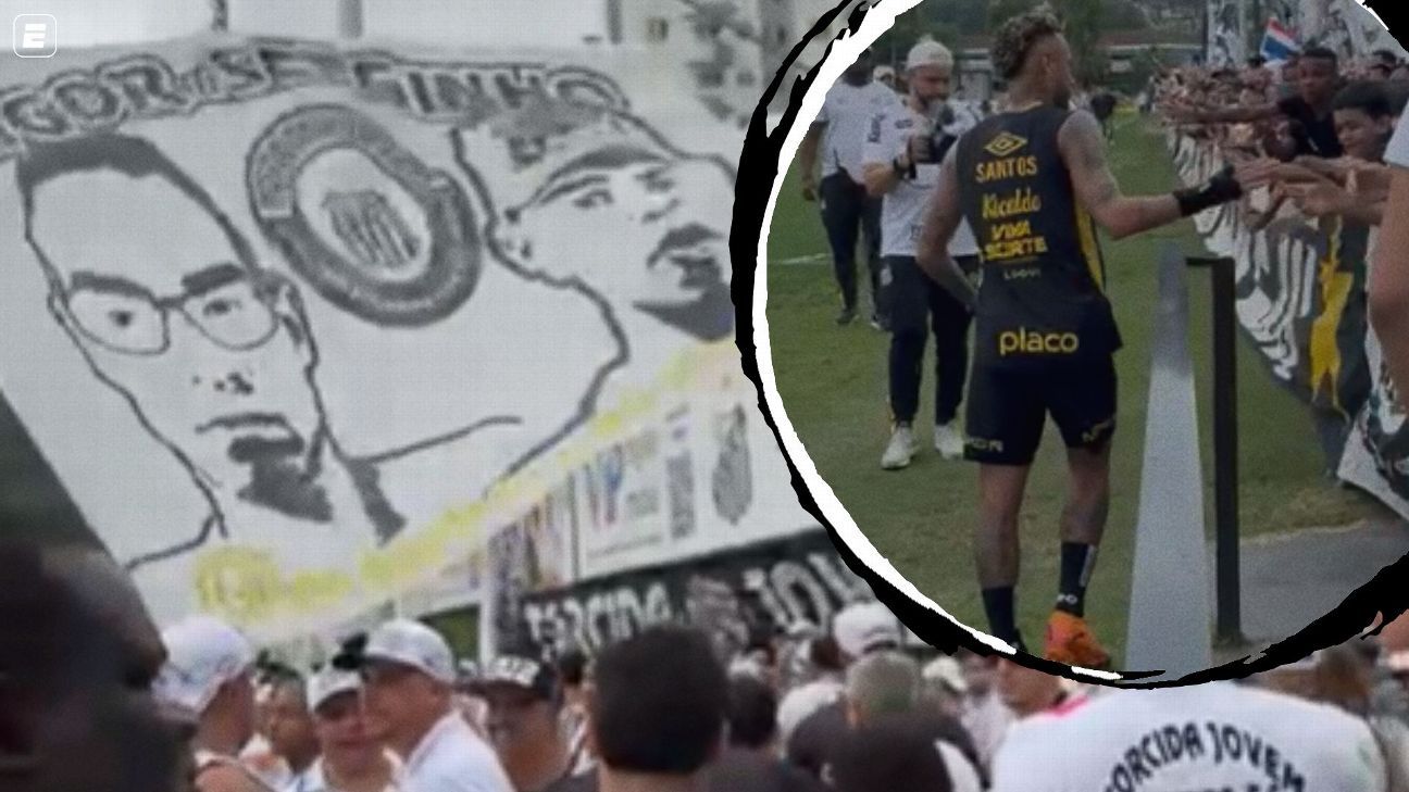 Treino do Santos tem torcida presente, faixa para Neymar e apoio ao elenco