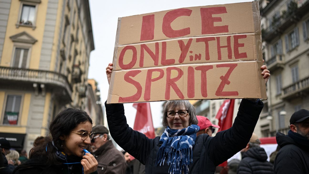 Protesters rally against ICE unit at Milan Olympic...