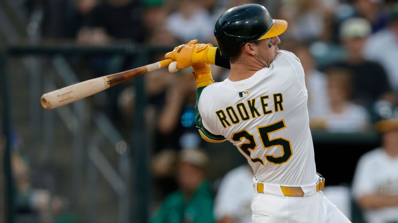A's place Rooker on IL, ending 213-game streak