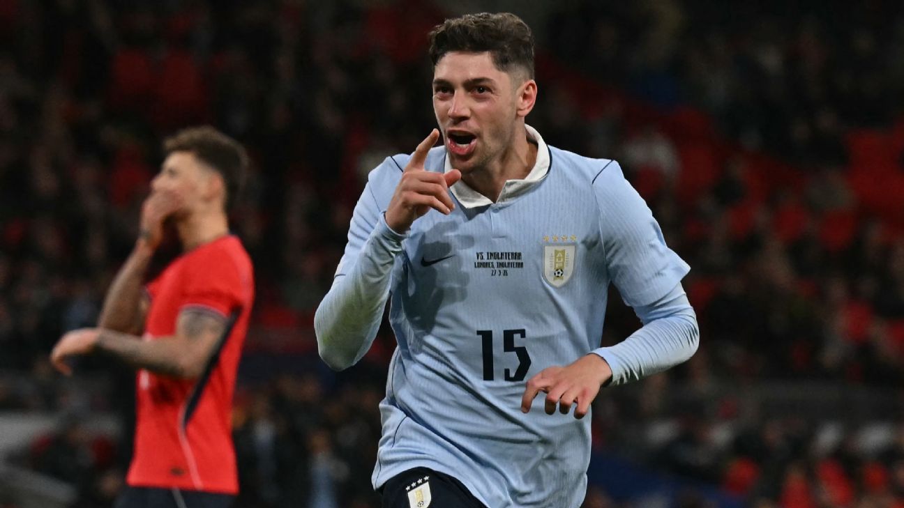 Valverde 'cala' Wembley, e Uruguai arranca empate com a Inglaterra