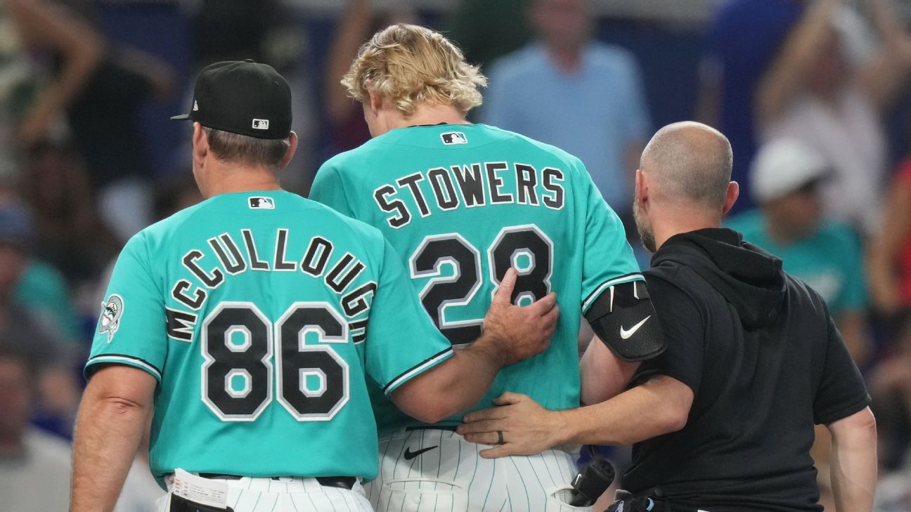 Marlins' Stowers exits early with hamstring injury