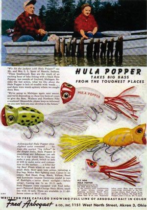 2 VINTAGE FRED Arbogast Fly Rod Hula Popper Fishing Lures $11.99