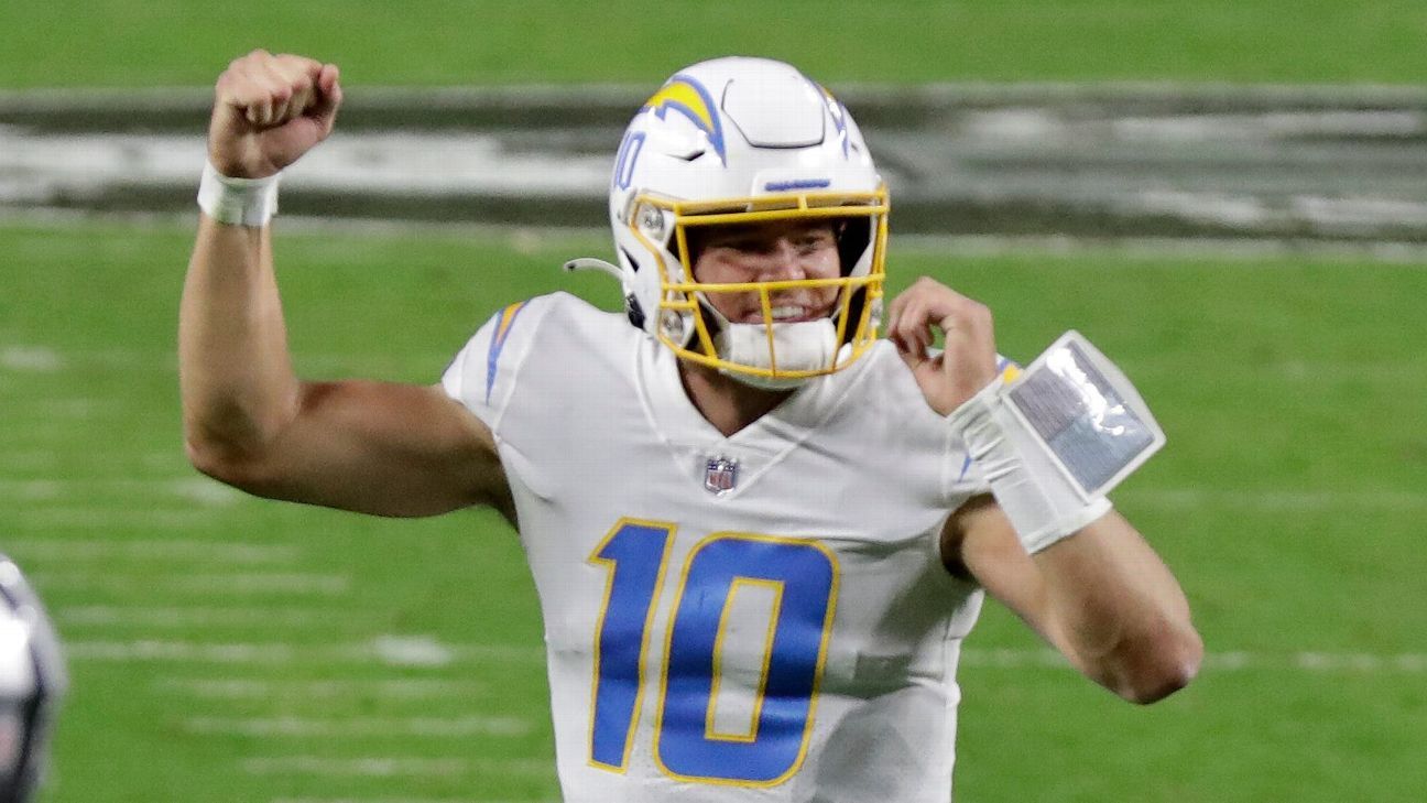 Justin Herbert equalizes the TD pass record for debutant QB in the Chargers victory over the Raiders