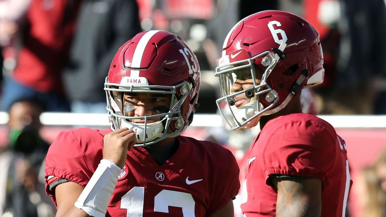 DeVonta Smith and Tua Tagovailoa, former Alabama football teammates, discussed a possible meeting with the Miami Dolphins