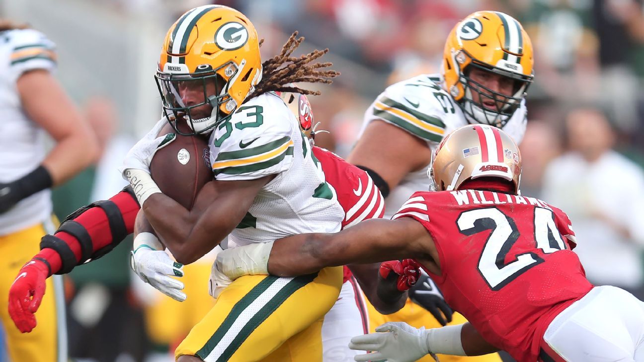 Sumber — Packers RB Aaron Jones (lutut) ingin bermain vs. Rams, tetapi akan menjadi keputusan waktu pertandingan