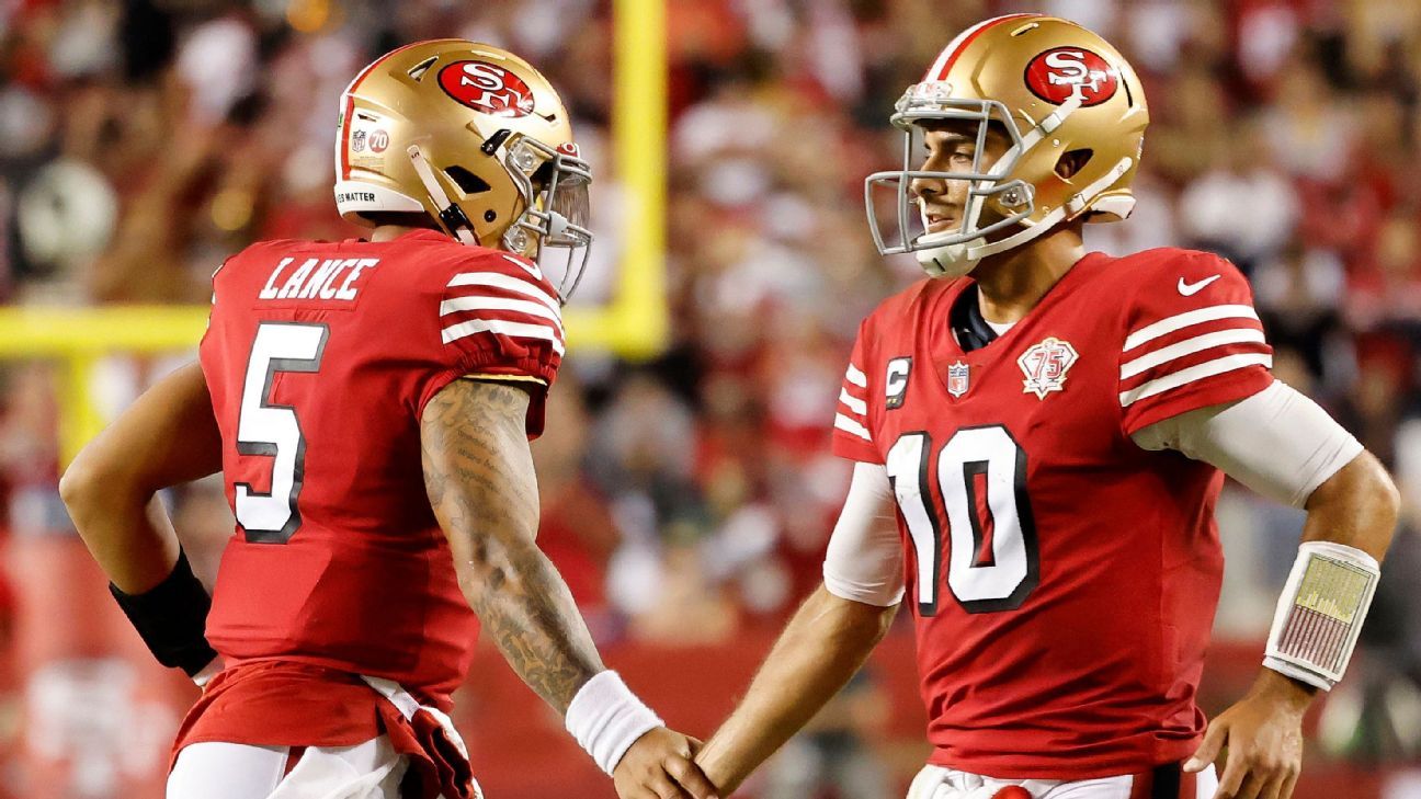 Adamant that ‘this isn’t the preseason,’ coach Kyle Shanahan stresses there’s no quarterback battle for 2-1 San Francisco 49ers