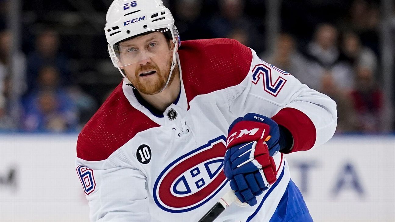 Montreal Canadiens cut salaries and send veteran defenseman Jeff Petrie, 34, to Pittsburgh Penguins